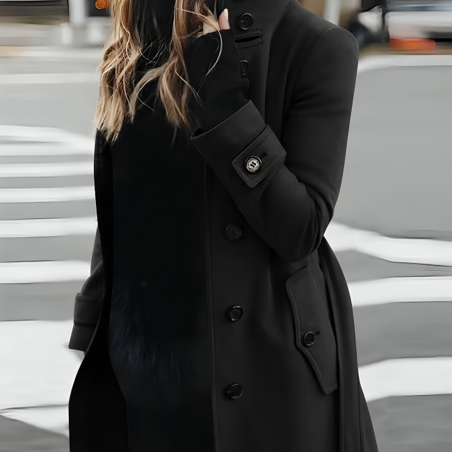 Manteau Long Boutonné Col Montant Élégance Structurée