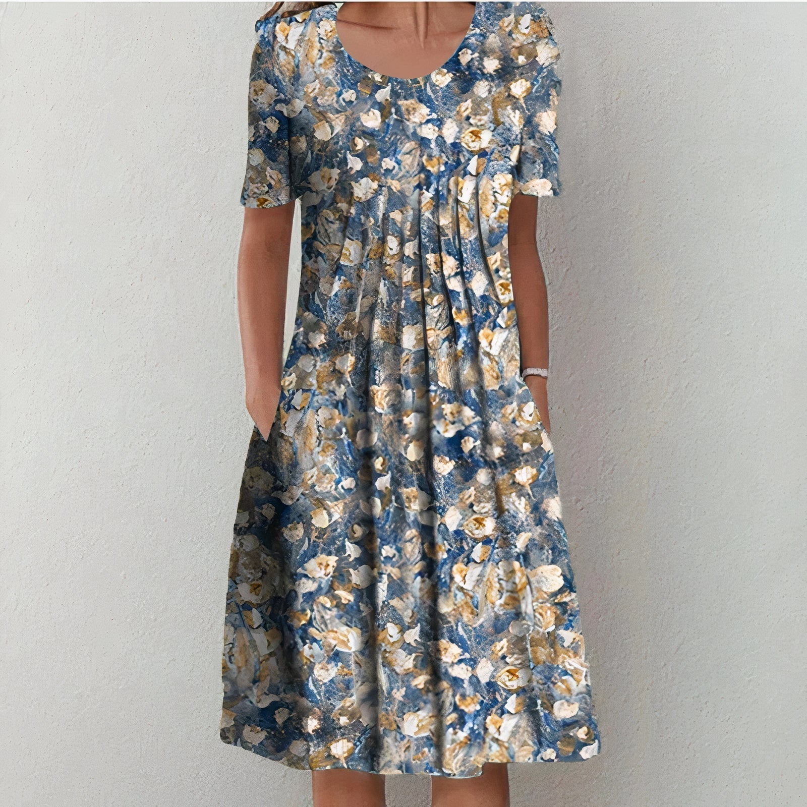 Robe Midi Florale Évasée Manches Courtes Élégance