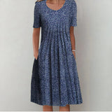 Robe Midi Florale Évasée Manches Courtes Élégance
