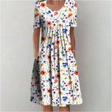 Robe Midi Florale Évasée Manches Courtes Élégance