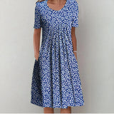 Robe Midi Florale Évasée Manches Courtes Élégance