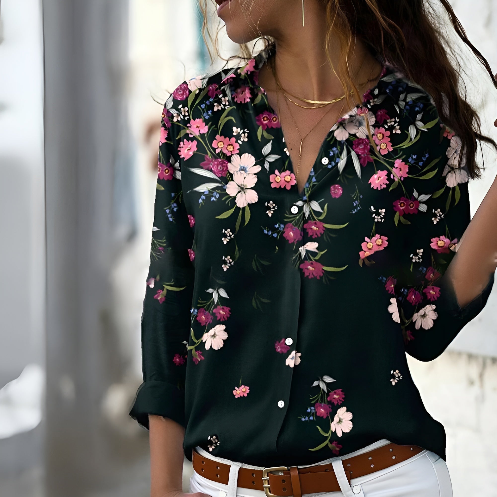Chemisier Femme Patchwork Imprimé – Blouse Élégante Moderne