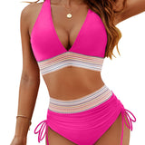 Bikini Femme Deux Pièces à Col V et Taille Basse