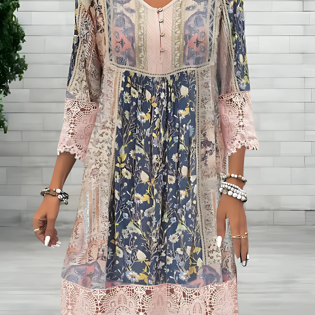 Robe Courte Bohème à Imprimé Patchwork