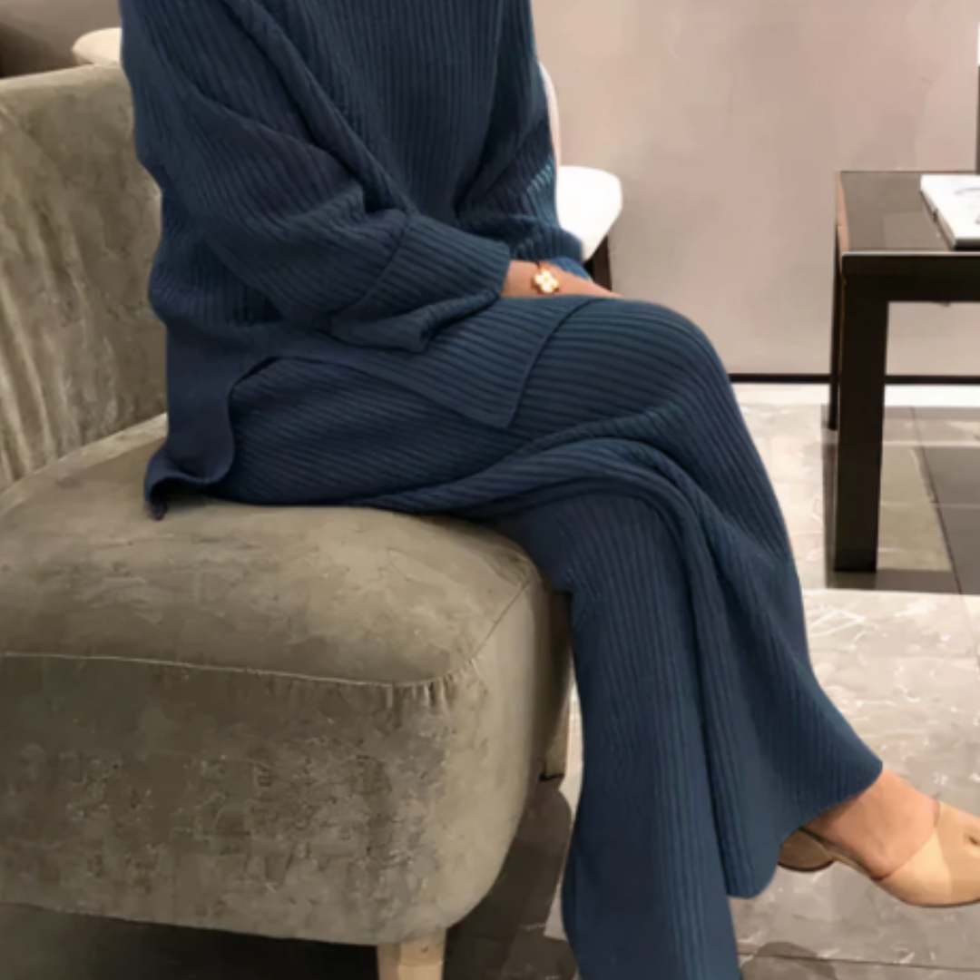 Ensemble Femme Tricot Côtelé Pull Ample et Pantalon Large