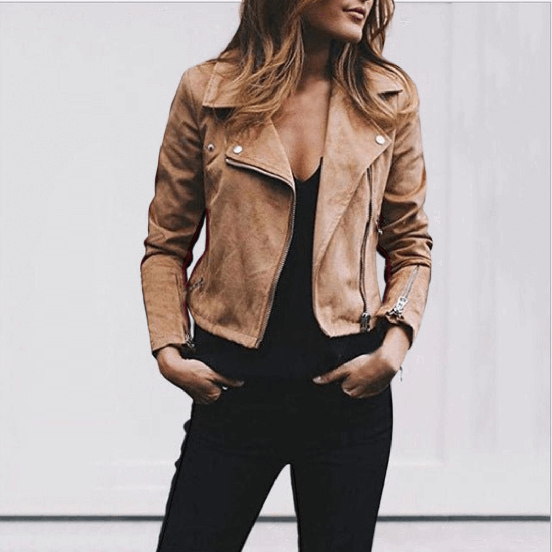 Veste Cuir Zippée Ajustée Style Motard Élégance Moderne