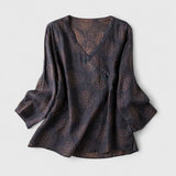 Blouse Imprimée à Col Rond et Manches Longues
