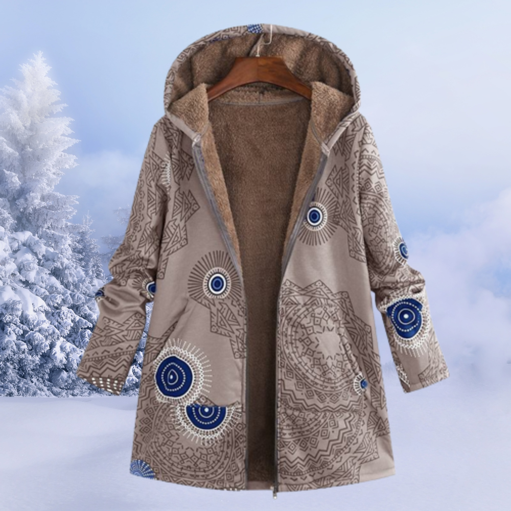 Manteau Femme Imprimé à Capuche – Veste Hiver Doublée Chaude
