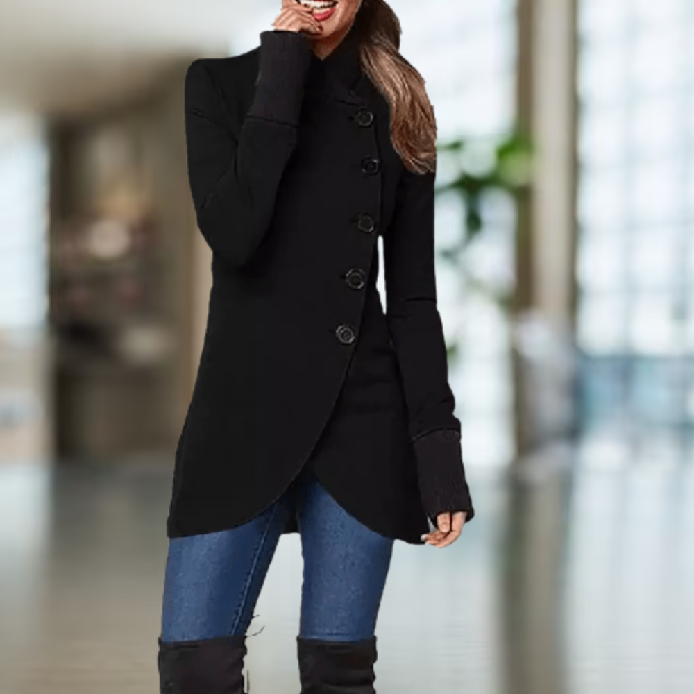 Manteau Asymétrique Boutonné Coupe Moderne Élégance Urbaine