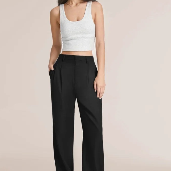 Pantalon Élégant Taille Haute Coupe Fluide Minimaliste Chic