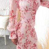 Robe Midi Fleurie à Épaules Dénudées et Volants