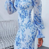 Robe Midi Fleurie à Épaules Dénudées et Volants