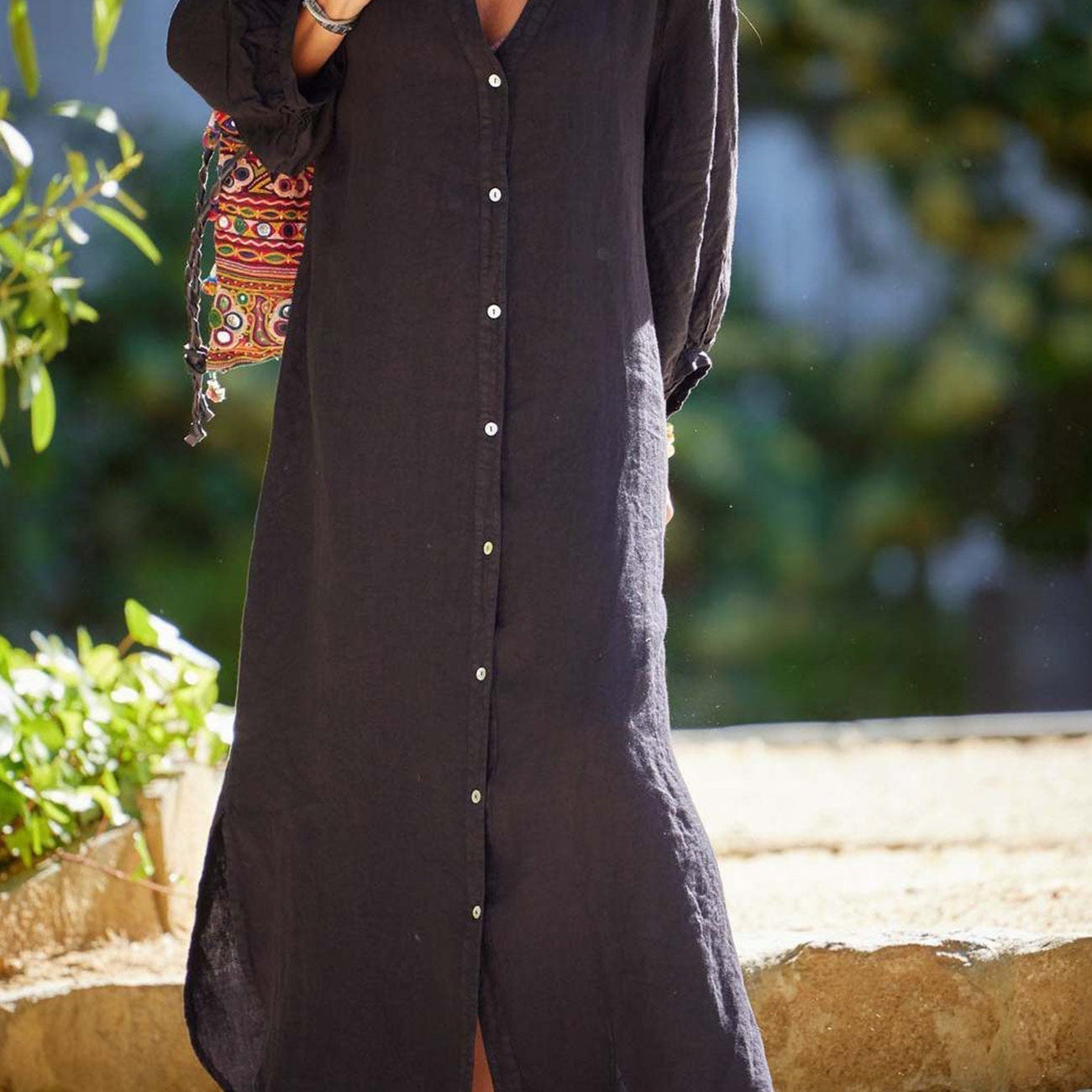 Robe Longue Lin Boutonnée Ample Confort Naturel