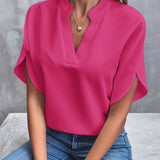 Blouse Fluide Col V Manches Courtes Élégance Minimaliste