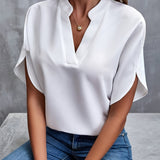 Blouse Fluide Col V Manches Courtes Élégance Minimaliste
