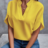 Blouse Fluide Col V Manches Courtes Élégance Minimaliste