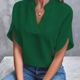 Blouse Fluide Col V Manches Courtes Élégance Minimaliste