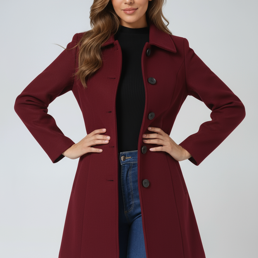 Trench-coat long femme cintré à simple boutonnage