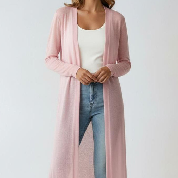 Gilet long ouvert femme en maille côtelée