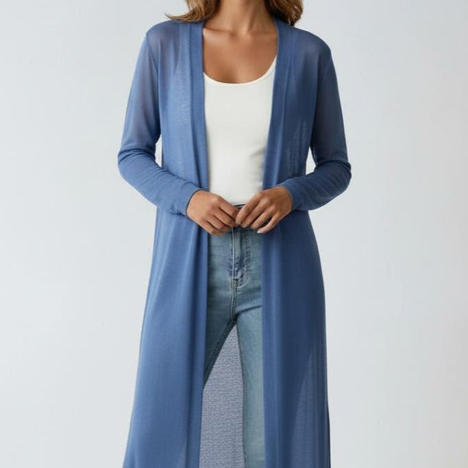Gilet long ouvert femme en maille côtelée