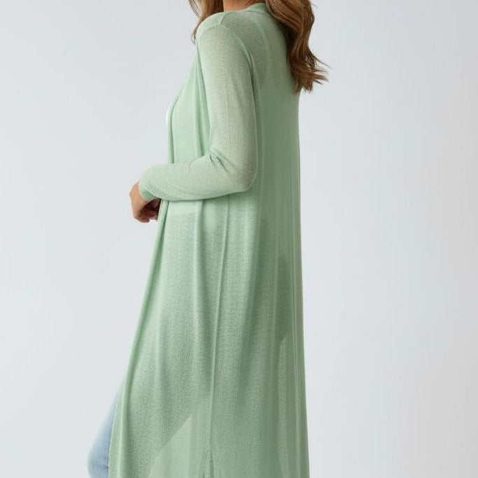 Gilet long ouvert femme en maille côtelée