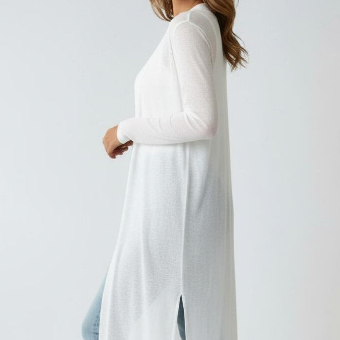 Gilet long ouvert femme en maille côtelée