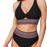 Bikini Femme Deux Pièces à Taille Haute et Col V