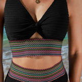 Bikini Femme Deux Pièces à Taille Haute et Col V