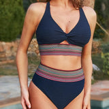 Bikini Femme Deux Pièces à Taille Haute et Col V