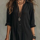 Robe Longue Femme à Col V et Manches 3/4
