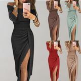 Robe Femme Moulante Fendue Élégante Mi Longue