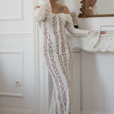 Robe Longue Femme en Dentelle à Épaules Dénudées