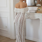 Robe Longue Femme en Dentelle à Épaules Dénudées