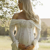 Robe Longue Femme en Dentelle à Épaules Dénudées