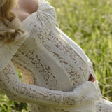 Robe Longue Femme en Dentelle à Épaules Dénudées