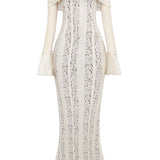 Robe Longue Femme en Dentelle à Épaules Dénudées