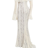 Robe Longue Femme en Dentelle à Épaules Dénudées