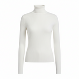 Pull femme ajusté à col roulé en maille côtelée