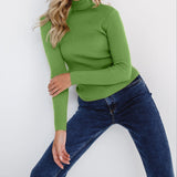 Pull femme ajusté à col roulé en maille côtelée
