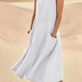 Robe Femme Longue Lin Décontractée Poches
