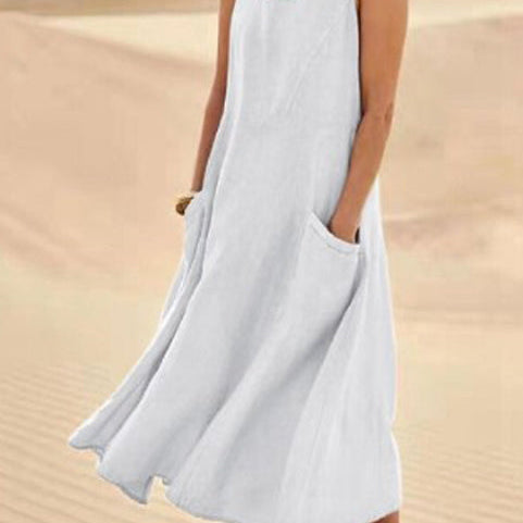 Robe Femme Longue Lin Décontractée Poches