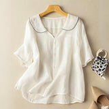 Blouse Coton Lin Col Volanté Coupe Fluide Élégante