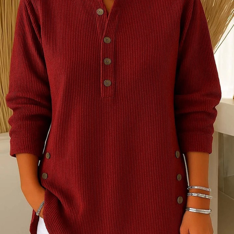 Blouse Unie à Col Henley