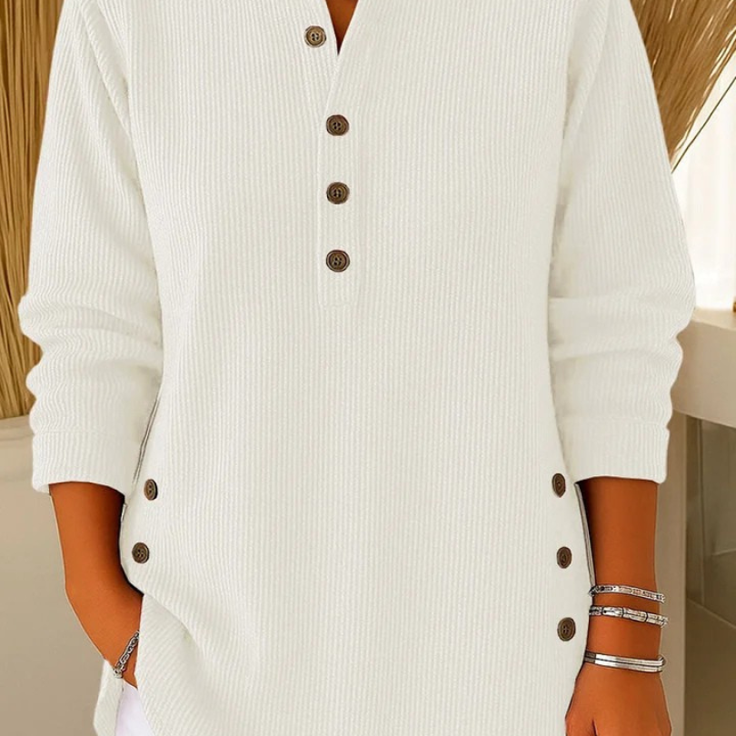 Blouse Unie à Col Henley
