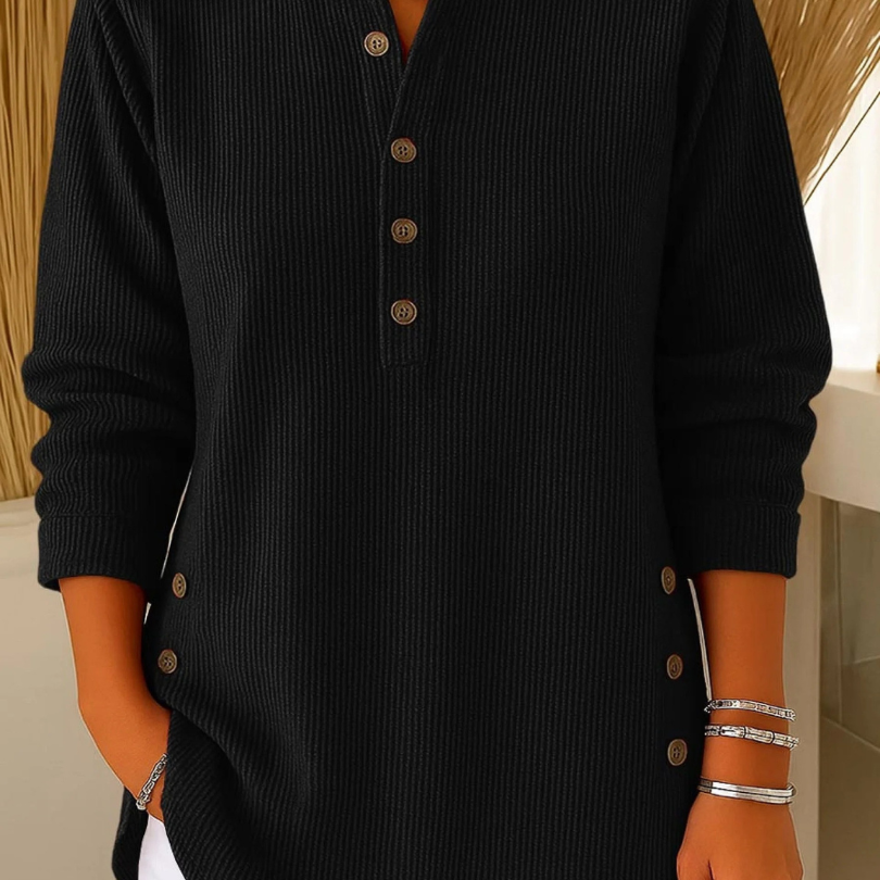 Blouse Unie à Col Henley