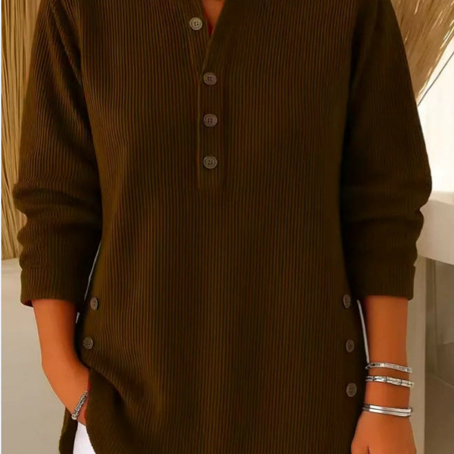 Blouse Unie à Col Henley