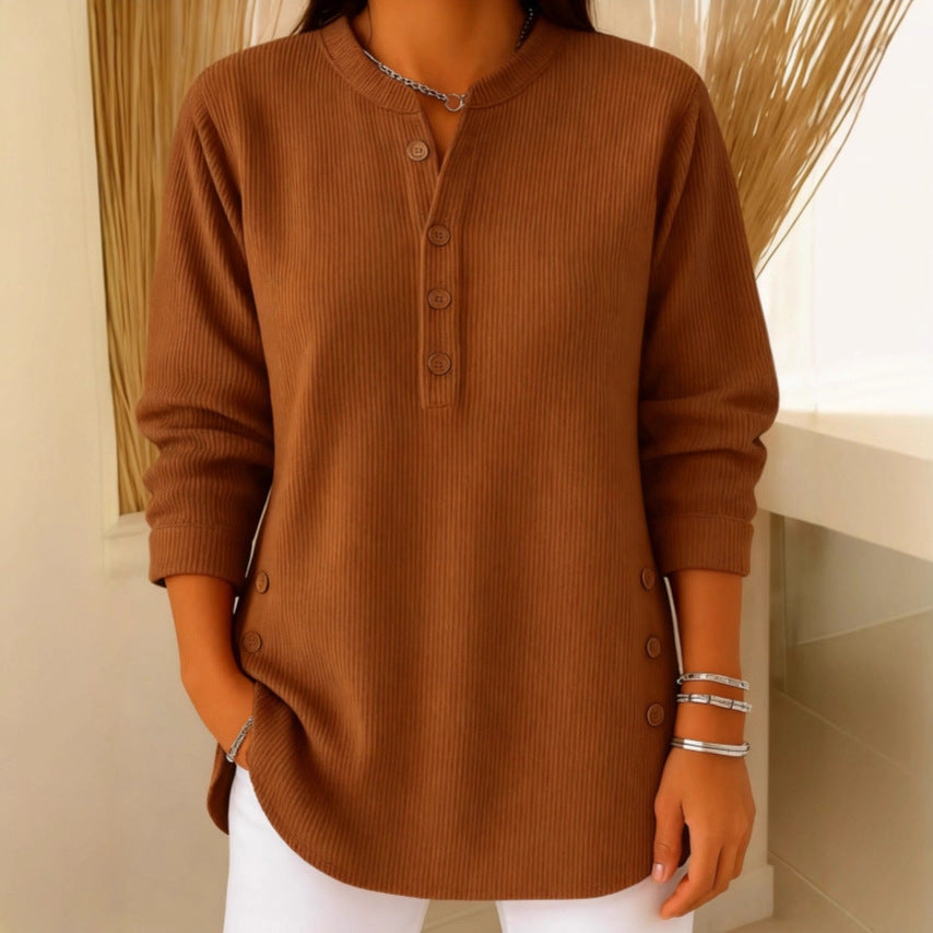 Blouse Unie à Col Henley