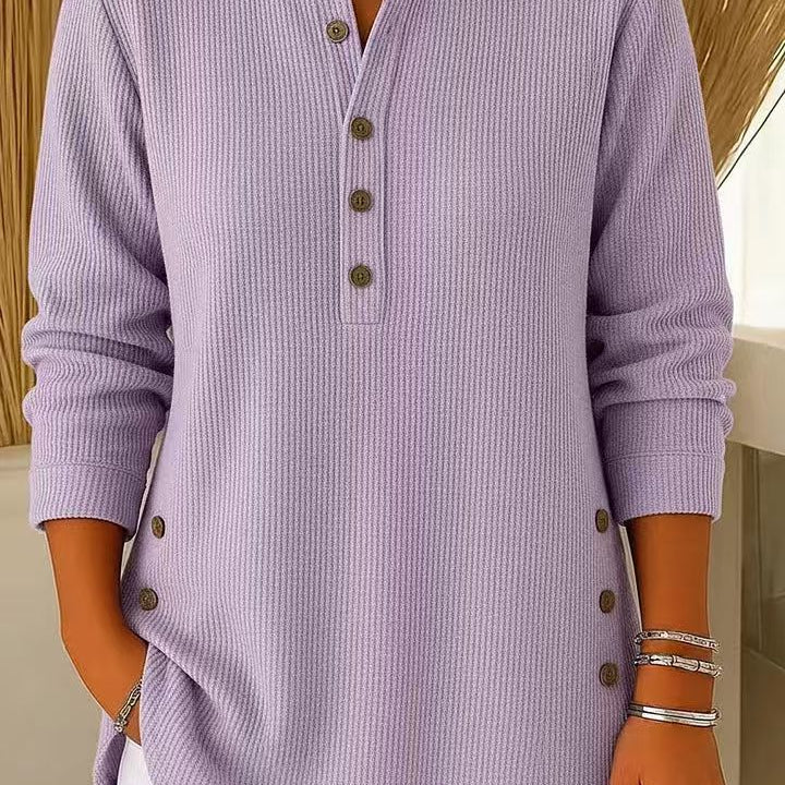 Blouse Unie à Col Henley