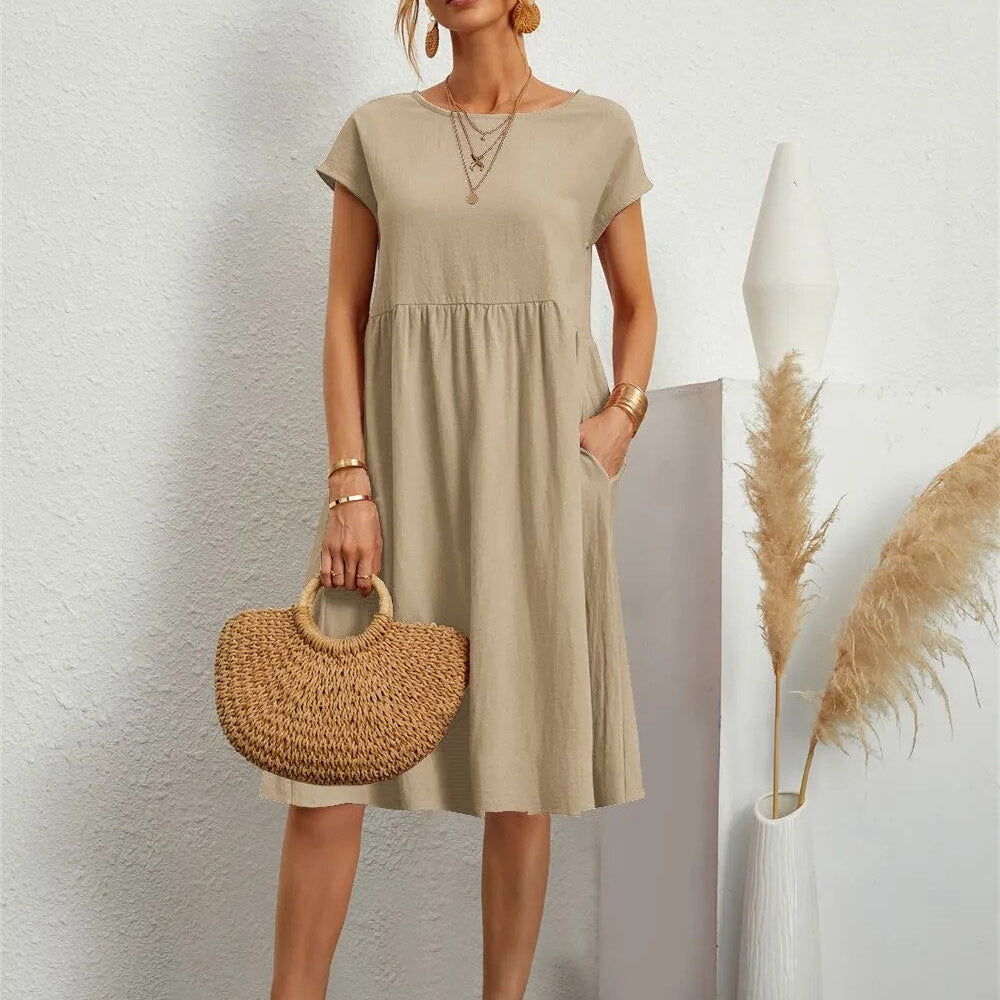 Robe Midi Décontractée Poches Confort Fluide Quotidien