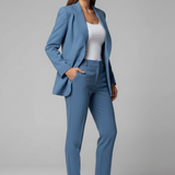 Tailleur femme blazer à col cranté et pantalon droit